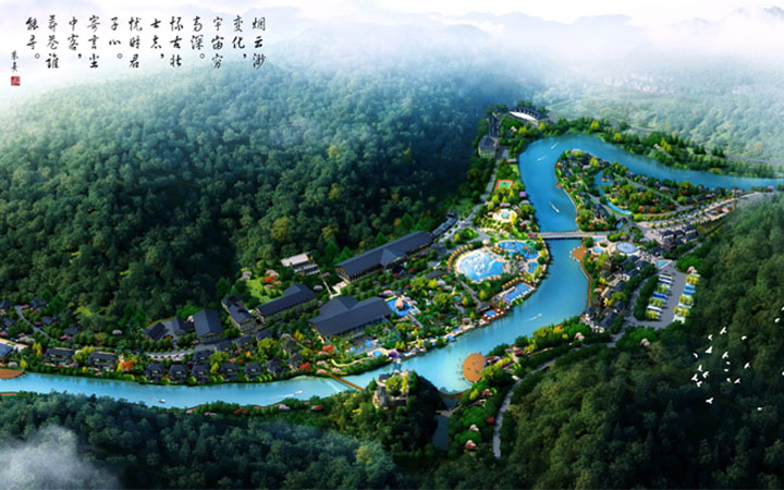 景區旅游規劃院海森機構設計的統景溫泉總旅游規劃鳥瞰圖