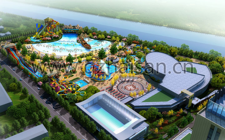 水主題公園項(xiàng)目旅游規(guī)劃公司:遼寧丹東金湯水上樂園旅游規(guī)劃設(shè)計(jì)鳥瞰圖